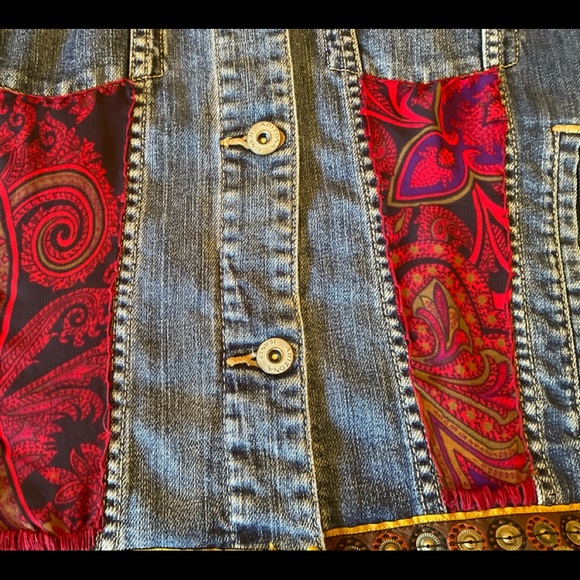 Gypsy bohemian jean jacket size XL Arizona upcycled unique - Picture 4 of 11